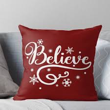 Believe Christmas Typography Throw Pillow Throw Pillows Christmas Decorative Pillows Christmas Christmas Typography