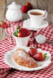 Croissant Strawberries And Tea On Red And White Gingham Strawberry Afternoon Tea Food