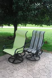 I Recovered Sling Back Chairs That Were Given To Me Easy I Got Phifertex Plus Vinyl M Patio Chairs Makeover Outdoor Sling Chair Patio Furniture Makeover