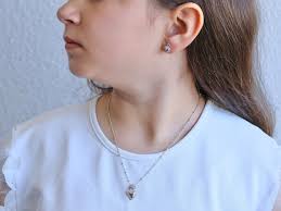 Miniature Sacred Heart Sterling Silver Jewelry Set: Necklace & Earrings