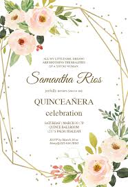 Birthday Invitation Card Template Png Polygonal Frame And Flowers Quinceanera Invitation Template Free Greetings Island Quinceanera Invitations Floral Birthday Invitations Birthday Invitation Card Template