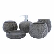 White marble toilet brush holder. 5 Piece Marble Bath Set Lya Indomarmer