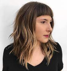 Choppy Angled Lob With Short Blunt Bangs Long Bob With Bangs Hairstyles With Bangs Short Hair With Bangs
