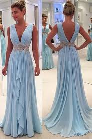 Sky Blue Deep V Neck Sleeveless V Back Pleats Chiffon Long Prom Dress Simibridaldresses In 2020 Light Blue Prom Dress Prom Dresses Blue Ruffle Prom Dress