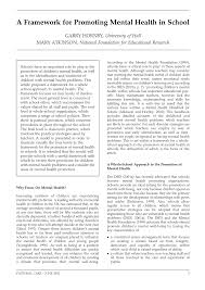 Pdf A Framework For Promoting Mental Health In School