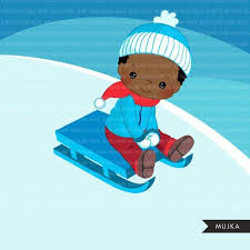Winter Sled Snow Kids Clipart Kids Sledding Tobogganing Etsy Kids Clipart Winter Sleds Sleds For Kids