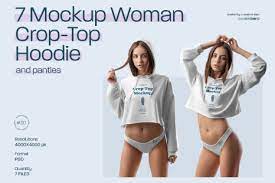 Download 7 Mockups Woman Crop Top Hoodie And Panties In Apparel Mockups On Yellow Images Creative Store