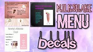 Below are 30 working coupons for bloxburg menu code from reliable websites that we have updated for users to get maximum savings. Roblox Bloxburg Milkshake Menu Decal Id S Youtube