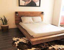 Floating Wood Platform Bed Frame With Lighted Etsy Wood Platform Bed Wood Platform Bed Frame Bed Frame