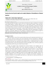 Lifestyle is referred to the characteristics of inhabitants of a region in special time and place. Pdf Examine The Role Of Public Health And A Healthy Lifestyle On Life Satisfaction Of Female Teachers Academic Journal Of Psychological Studies Academia Edu