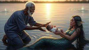Mermaid falls in love with human child found by shore