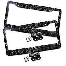 For something that really stands out from the crowd, take a look at h c hippo creation's handcrafted bling stainless steel license plate frames. Zento Deals Sparkling Black Rhinestone Glitter Mixed Crystal Bling Stainless Steel License Plate Frame 2 Pack Of All Weather Proof Black Rhinestone License Plate Frame Walmart Com Walmart Com
