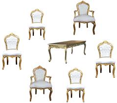 A traditional dining table set inspired by the farmhouse antique furniture look. Casa Padrino Baroque Dining Set White Gold Dining Table 6 Chairs