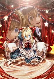 alice and marisa looking at the dollhouse 東方 かわいい イラスト 東方アリス