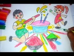 Kids Celebrating Holi Festival Drawing For Kids Youtube Drawing For Kids Holi Images Art Drawings For Kids