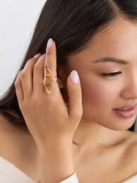 Bright Rose Gold Plated Amber Ring The Palazzo