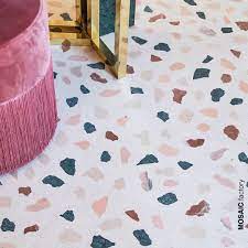 Terrazzo tiles with white background and light pink marble chips from mosaic del sur. Modern Terrazzo Tile With Pink Green And Red Marble Chips That Resemble Scattered Petals The Perfect De Terrazzo Tile Pink Interiors Design Terrazzo Flooring