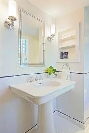 pedestal sink with vintage style tiles