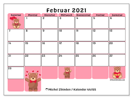 Die software erlaubt aber nicht nur das ausdrucken selbst erstellter fotogeschenke, auf wunsch können sie kalender & co. Kalender 441ds Februar 2021 Zum Ausdrucken Michel Zbinden De