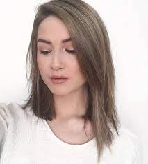 Ashy Asymmetrical Lob Brunette Hair Color Hair Split Hair