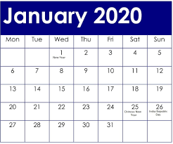 January 2020 Calendar With National Holidays Calendar 2020 Event Calendar Calendar