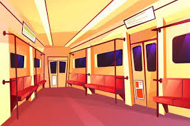Download Cartoon Subway Train Empty Carriage Inside Interior With Passenger Seats Handrails Doors For Free Subway Train Train Illustration Train Cartoon