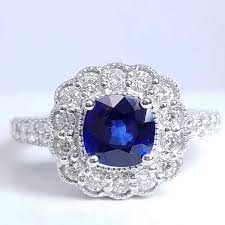 Ladrg01740 Flower Motif Blue Sapphire Diamond Ring Blue Sapphire Diamond Ring Sapphire Diamond Ring Blue Rings