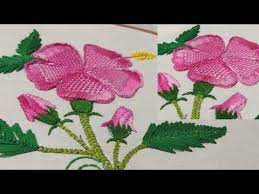 Hand Embroidery Flower Embroidery Hibiscus Flower Tutorial Flower Design With Net Stitch Y In 2021 Flower Tutorial Hand Embroidery Flowers Embroidery Flowers