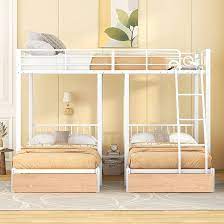 Amazon.com: SOFTSEA Metal Triple L-Shaped Bunk Bed Full Over Twin and Twin  Bunk Beds with Drawers, Can be Divided into 3 Metal Beds : Home & Kitchen