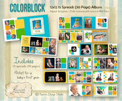 Keep in mind that our baby photobook templates are free and fully customizable, so feel free to make any changes you want. Instant Download 12x12 Baby Boy First Year Album Template Color Block Birthday Album In 2021 Block Birthday Flourish Design Baby Boy