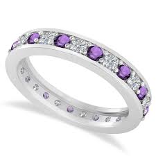 Diamond Amethyst Eternity Wedding Band 14k White Gold 1 08ct Amethyst Jewelry Silver Rings Unisex Amethyst Jewelry Ring