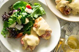 Ham and swiss cheese is rolled into a thin chicken breast and baked to perfection in this easy chicken cordon bleu recipe. Chicken Cordon Bleu With Prepped Greek Salad You Plate It Dinnertime Meal Kits Made With Love In Perth