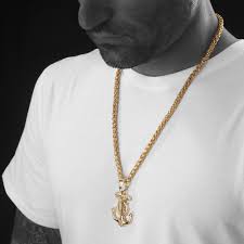 Mens Stainless Steel Gold Anchor Jesus Cross Pendant Necklace Gold Chains For Men Chains For Men Mens Cross Necklace