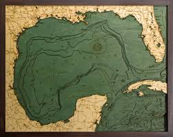 Gulf Of Mexico 3 D Nautical Wood Chart 24 5 X 31