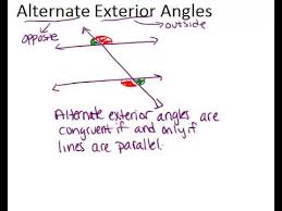 Alternate exterior angles theorem converse alternate interior angles corresponding angles postulate parallel lines and transversals alternate exterior angles. Alternate Exterior Angles Lesson Geometry Concepts Youtube