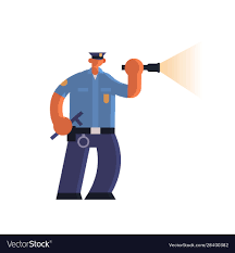 Police Officer Using Flashlight Policeman Vector Image
