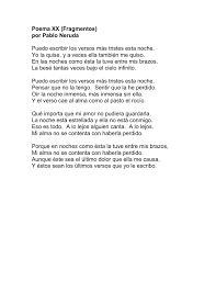 Pablo neruda (ricardo eliécer neftalí reyes basoalto) poema 20 lyrics: Poema Xx Fragmentos Por Pablo Neruda Puedo Escribir Los