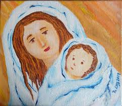 Mary Brings Jesus Painting by Fe Luz Bernardo