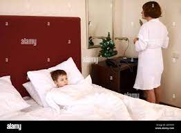 Mom and son share motel room
