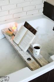 Bathroom shelves, towel holders, clawfoot tub accessories Bath Tray With Book Rest Salvaged Living Bath Tray Diy Bath Tray Bath Caddy Diy