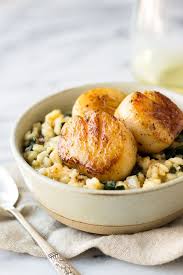 Parmesan Kale Risotto With Scallops For Two Recipe Risotto Healthy Cookware Kids Cooking Recipes