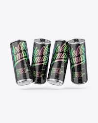 Four Metallic Cans W Glossy Finish Mockup In Can Mockups On Yellow Images Object Mockups