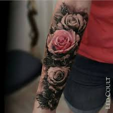 Black And White With Color Tattoo Black And White Small Amount Of Color Flower Tattoo Rose Tattoos For Women Rose Tattoo Sleeve Tattoo Designs
