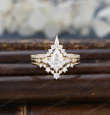 3pcs Vintage Kite Cut Moissanite Engagement Ring Set Yellow Gold Half  Eternity Diamond Ring Unique Bridal Set Anniversary Stack Wedding Band