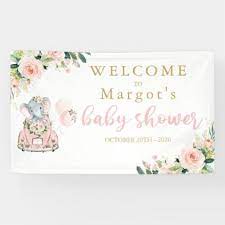 Elephant Drive By Baby Shower Pink Roses Banner Zazzle Com Pink Baby Shower Baby Shower Banner Girl Baby Shower Party Decorations