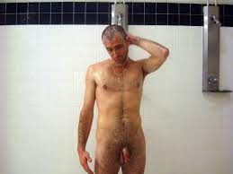 Man showering naked