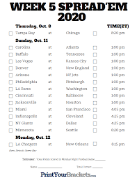 Joe mixon and the cincinnati bengals pay a visit to baltimore in hopes of their second straight victory as the nfl heads into week 5. Nfl Week 5 Pick Em Against The Spread Sheets Printable