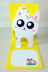 Make a cat from a chart paper and paste it on the card representing out from the box. Pop Up Cat Card Diy 3d Card For Birthday Cat Cards Birthday Cards Diy Diy Cards