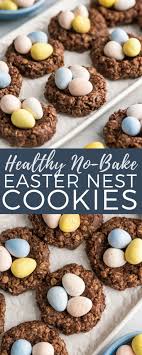 These Healthy No Bake Chocolate Peanut Butter Easter Nest Cookies Are Made With Only 8 G Gluten Free Easter Gluten Free Easter Desserts Easter Desserts Recipes