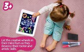 Designed to evoke creativity, this glowing magic pad lights up, making it perfect for doodling before bed or at sleepover parties. Amazon Com Amav Glow Pad Portable Hi Tech Drawing Board For Kids Toy Tablet Size With 7 Interchanging Blinking Colorful Lights Children S Light Up Coloring Board Arts Crafts Set Toys Games
